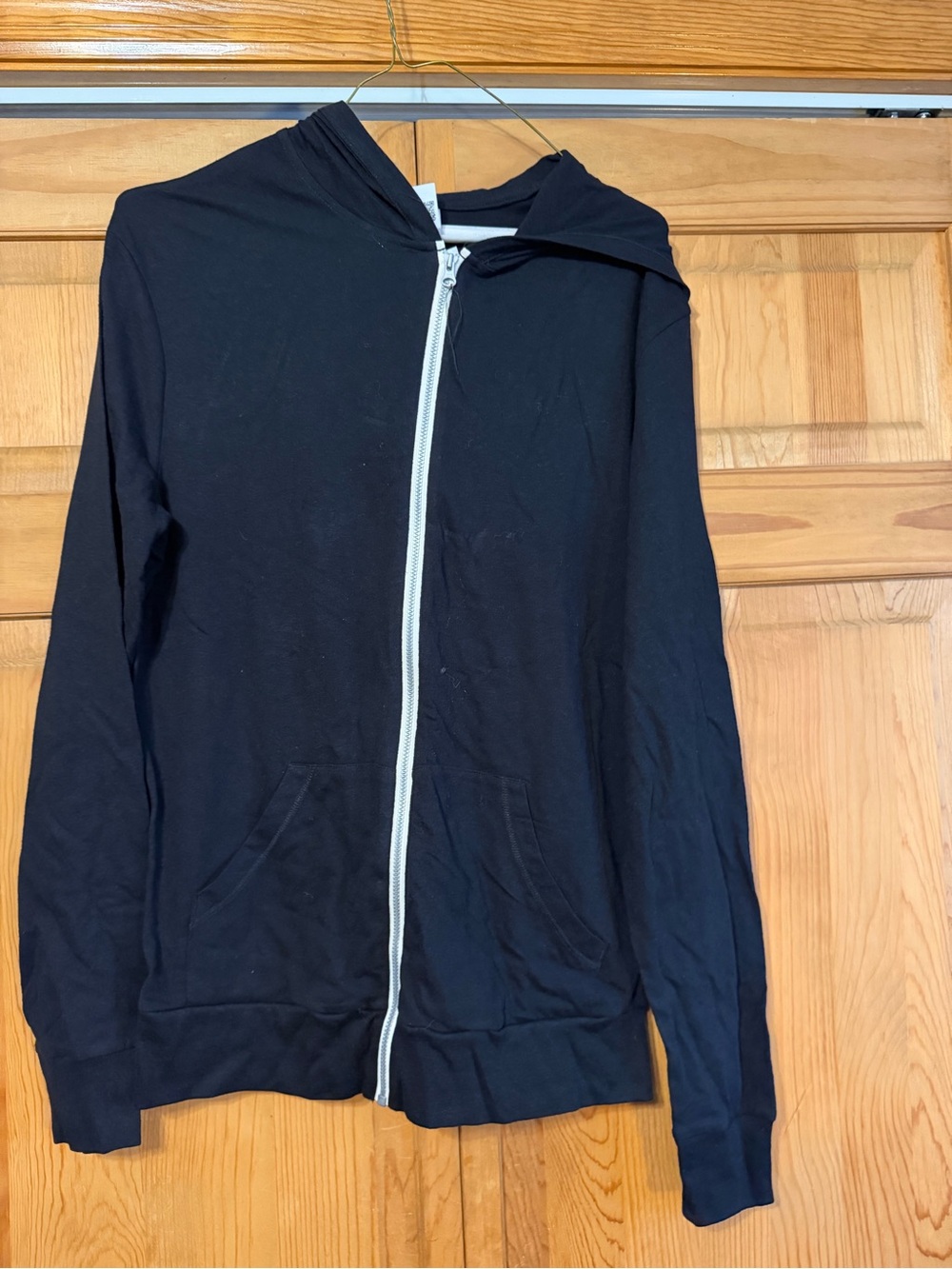 Classic Black Zip-Up Hoodie with White Zipper - Unbranded